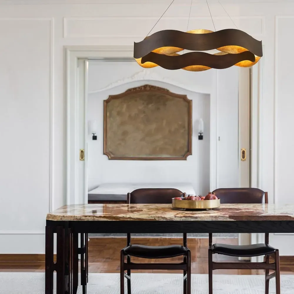 Illustration numéro 2 du produit Lustre Acier	Bronze et or brossé