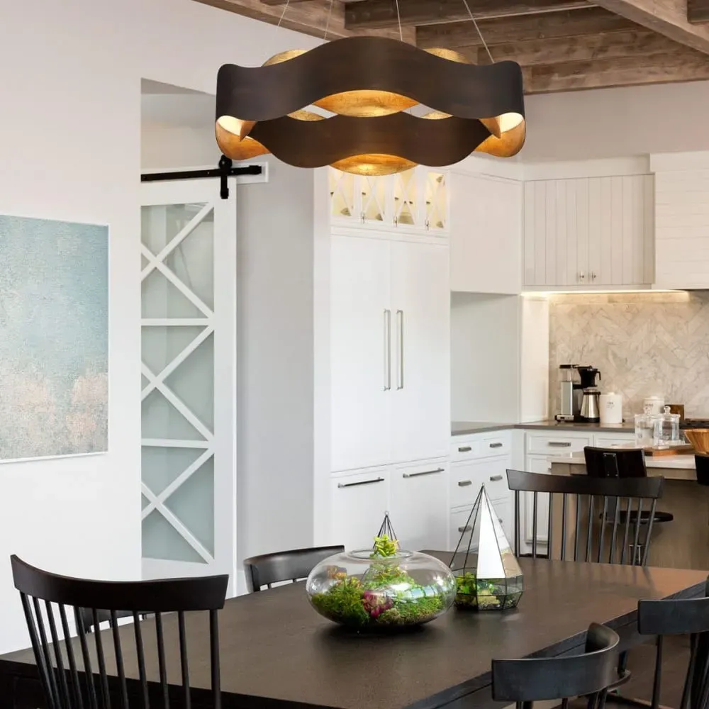 Illustration numéro 2 du produit Lustre Medium Acier Bronze et or brossé