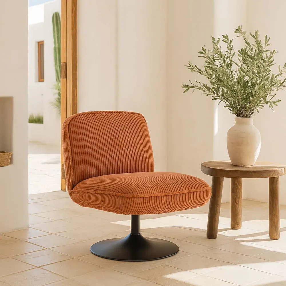Illustration numéro 2 du produit Fauteuil pivotant en velours terracotta et pied en métal noir