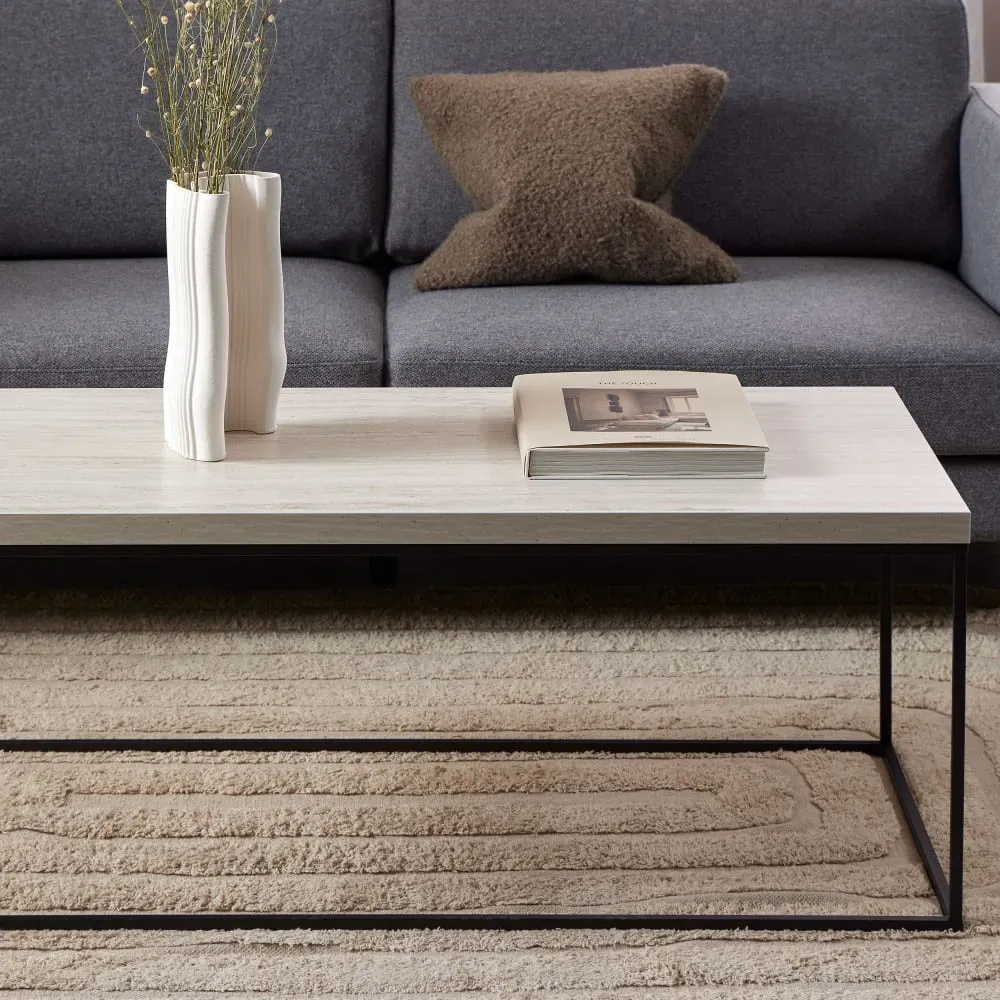 Illustration numéro 2 du produit Table basse en effet travertin et métal 110x50cm - Beige