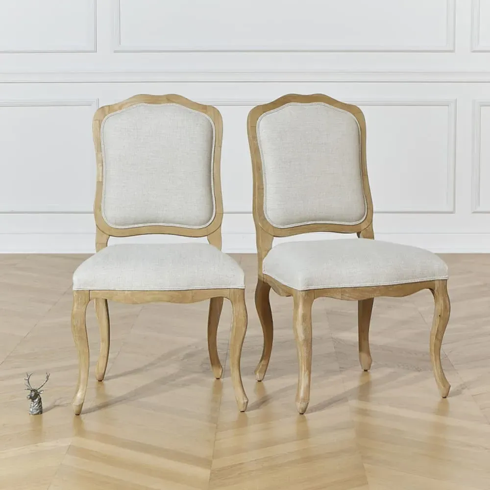 Illustration numéro 2 du produit Lot de 2 chaises style romantique en hévéa et lin premium