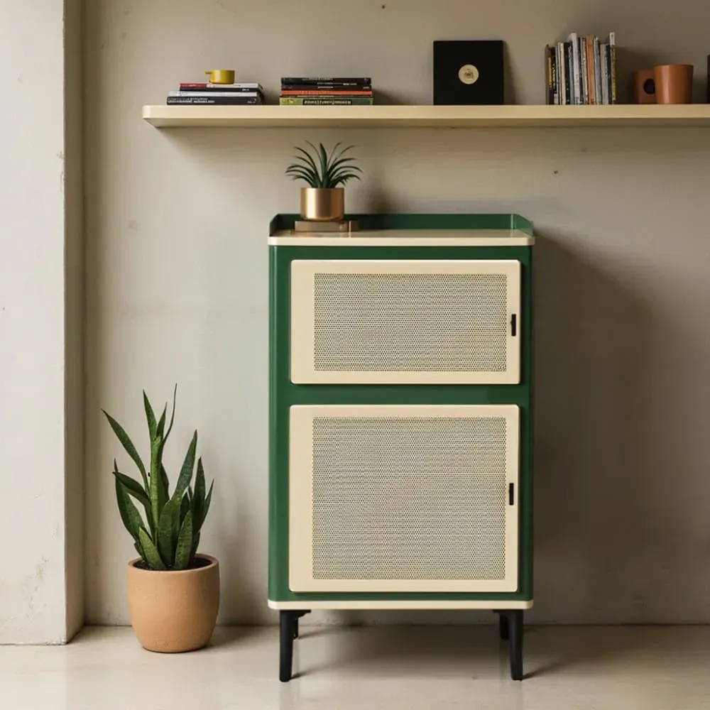 Illustration numéro 2 du produit Petit meuble de rangement 2 portes en métal H94cm - Vert