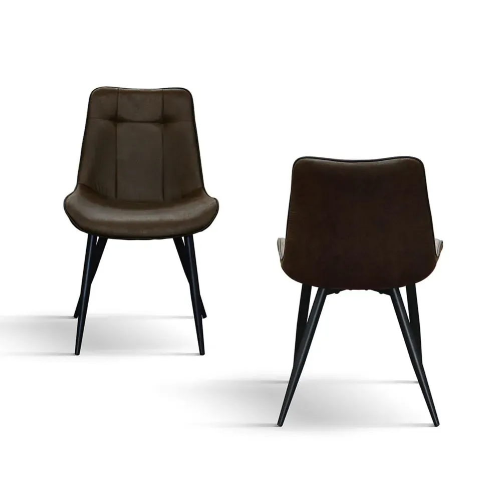 Illustration numéro 2 du produit Ensemble de 4 chaises en simili cuir marron et pieds en métal noir