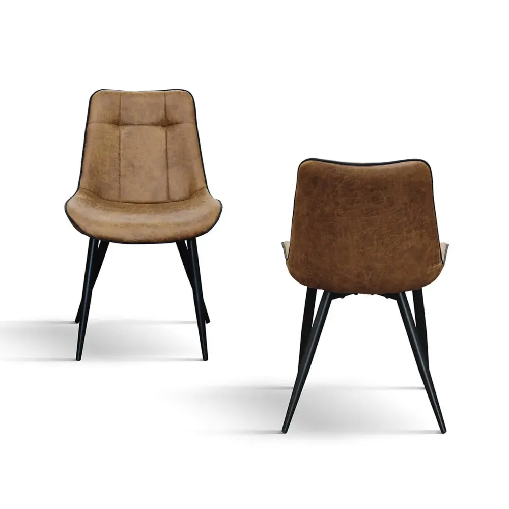 Illustration numéro 2 du produit Lot de 4 chaises en simili cuir camel et pieds en métal noir