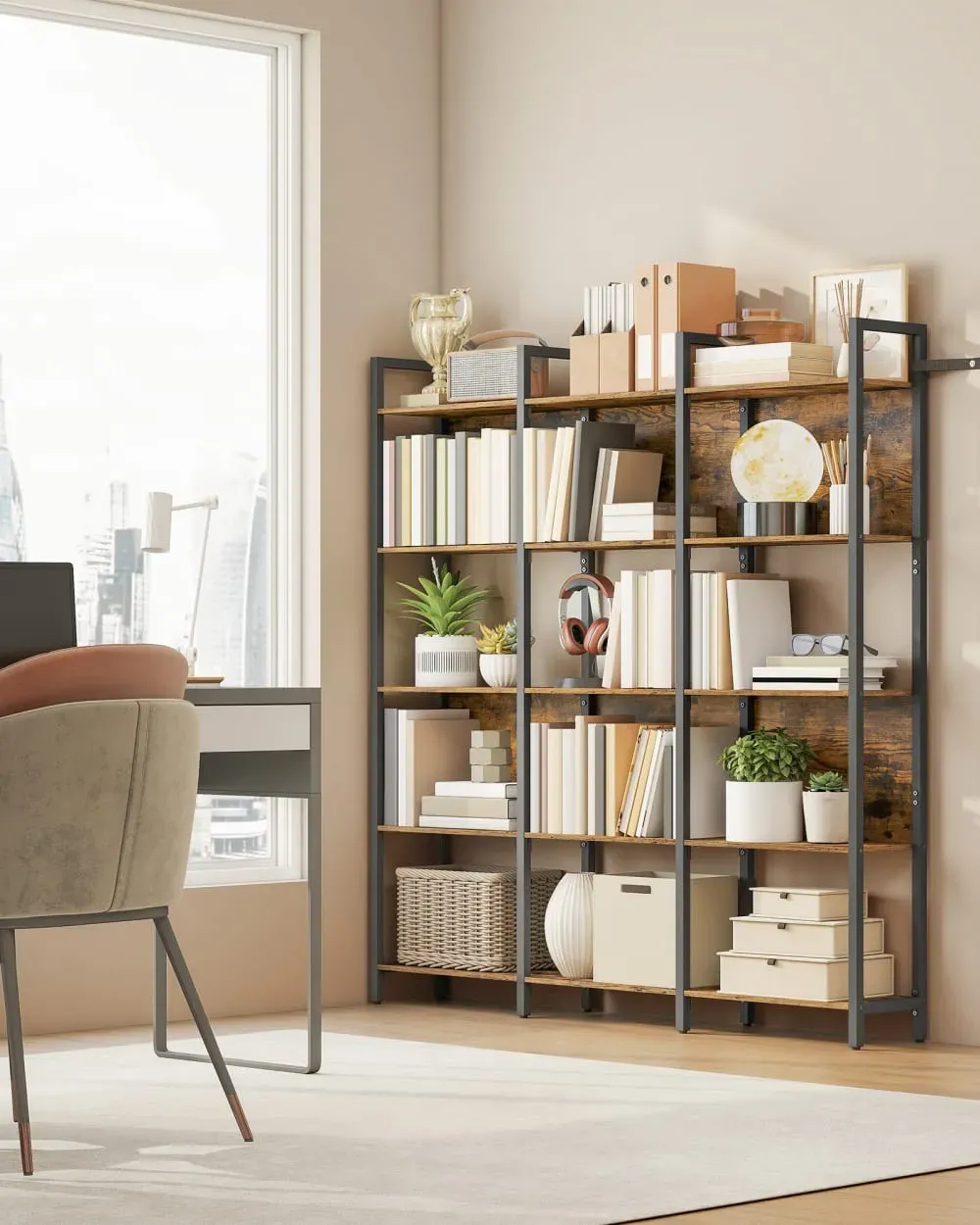 Illustration numéro 2 du produit Bibliothèque sur 5 niveaux 24 x 128 x 154,1 cm marron et noir