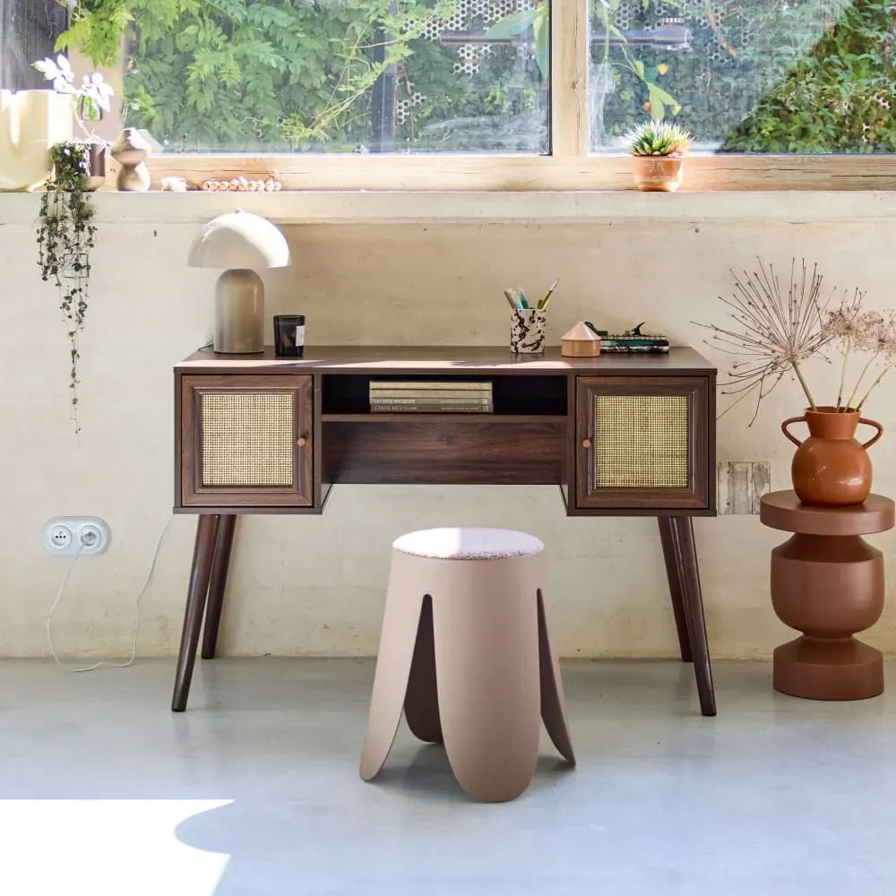 Illustration numéro 2 du produit Bureau cannage et décor bois foncé avec 2 portes