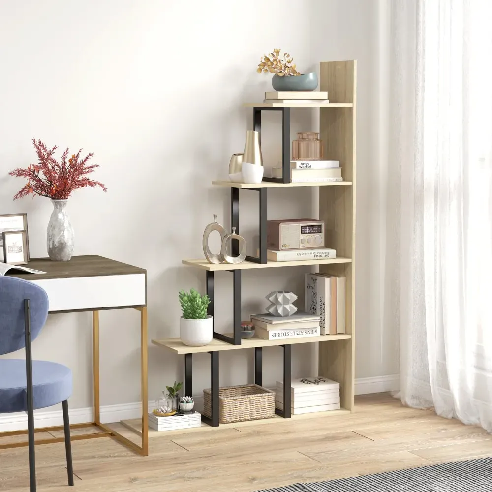 Illustration numéro 2 du produit Étagère bibliothèque séparateur de pièce métal chêne