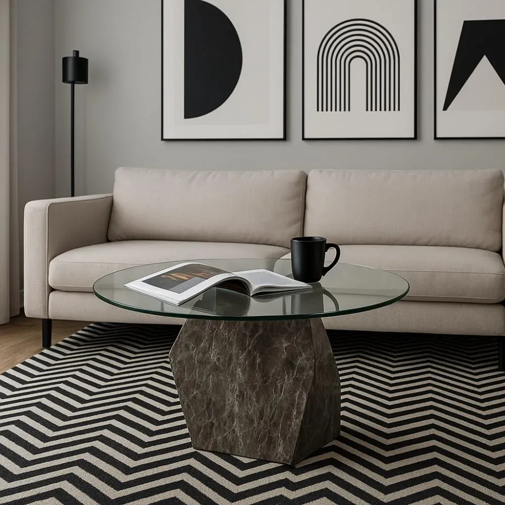 Illustration numéro 2 du produit Table basse imitation roche en acier et verre