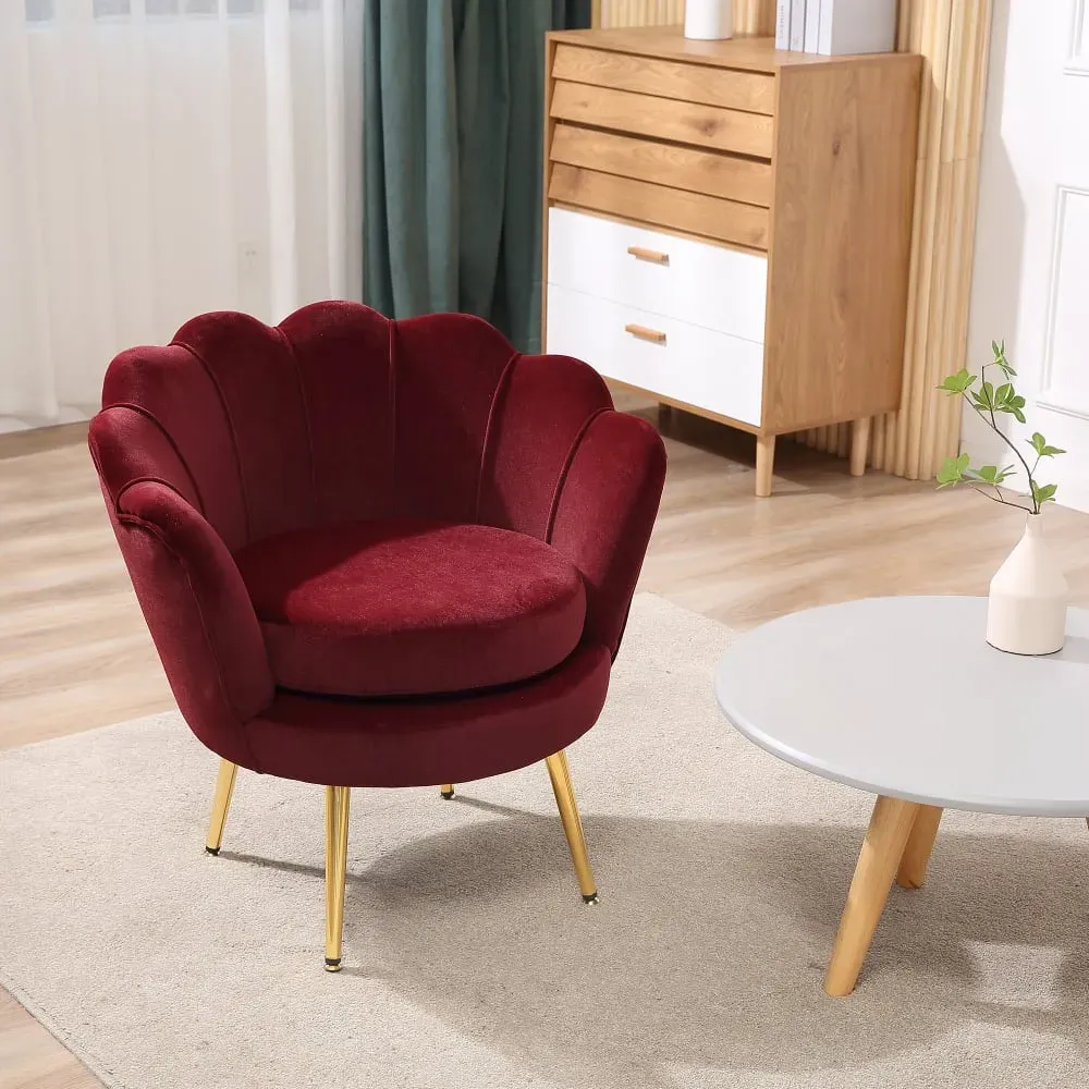 Illustration numéro 2 du produit Fauteuil salon coquillage velours rouge