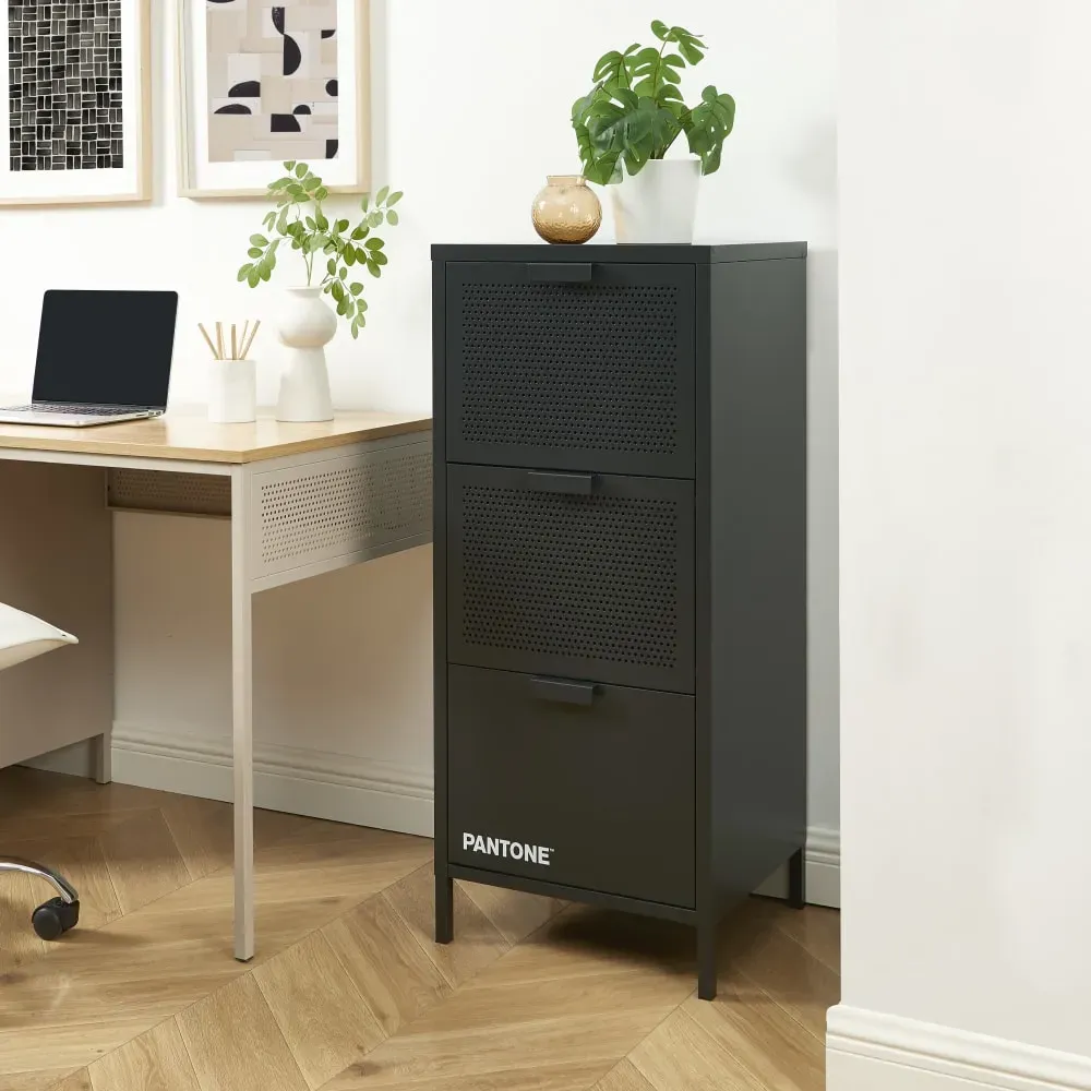 Illustration numéro 2 du produit Caisson de bureau métal gris anthracite 3 tiroirs h105cm