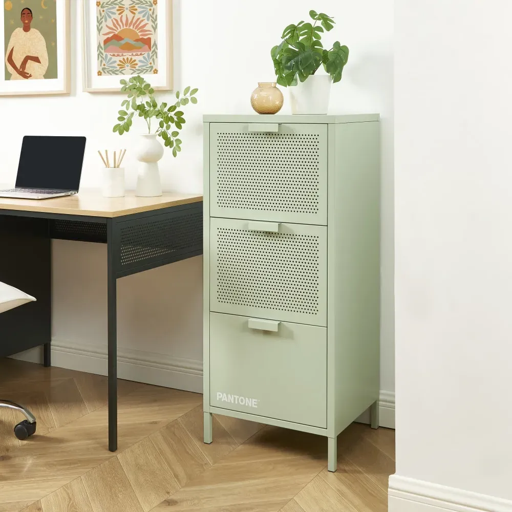 Illustration numéro 2 du produit Caisson de bureau métal vert amande 3 tiroirs h105cm