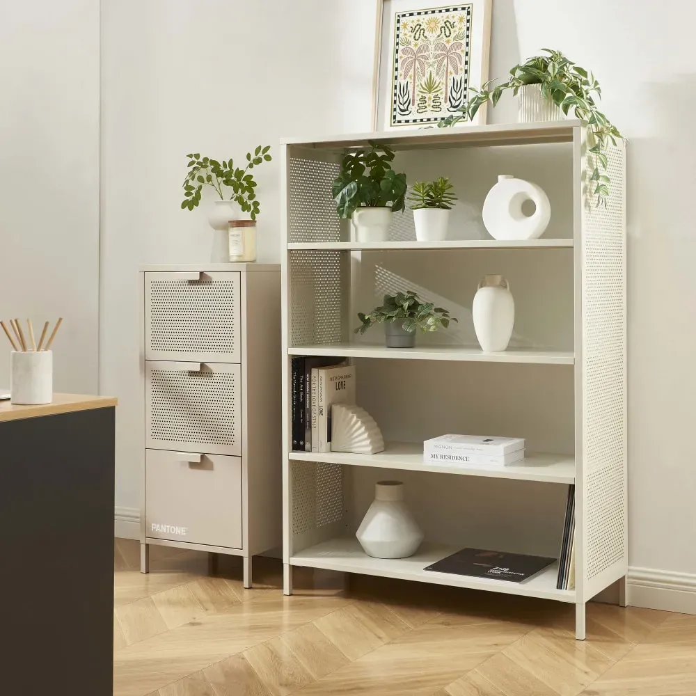 Illustration numéro 2 du produit Bibliothèque métal beige sable h145cm