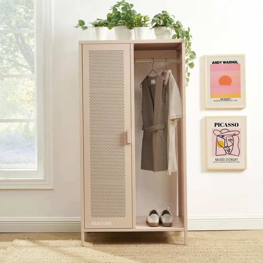 Illustration numéro 2 du produit Vestiaire métal rose blush avec penderie h145cm