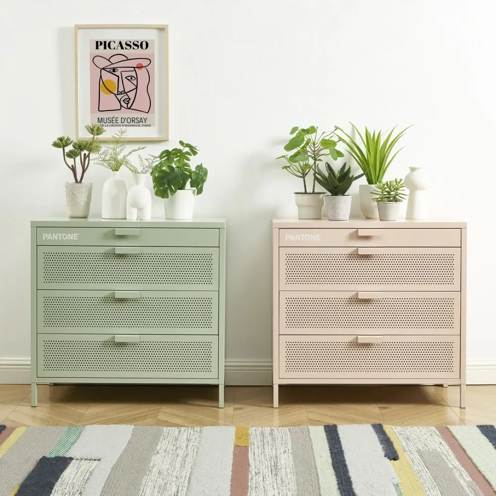 Illustration numéro 2 du produit Commode métal vert amande 4 tiroirs 80 cm