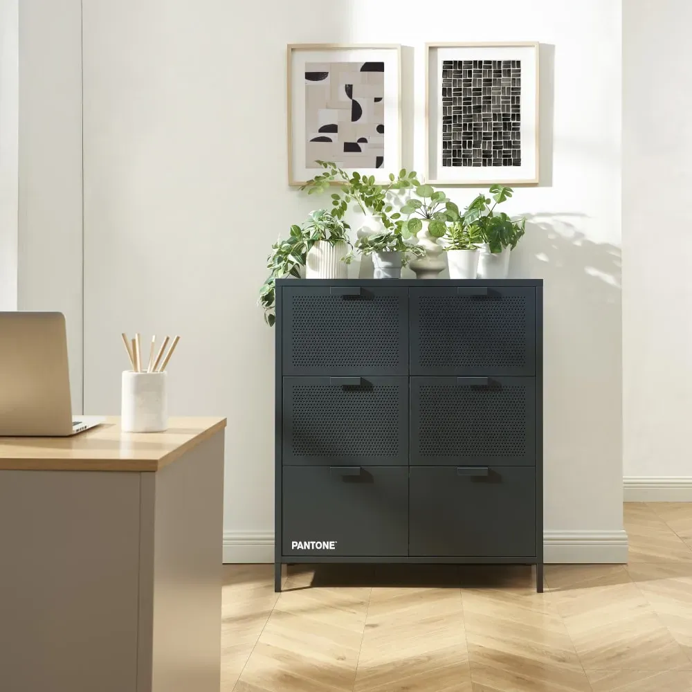 Illustration numéro 2 du produit Commode métal gris anthracite 6 tiroirs 90cm