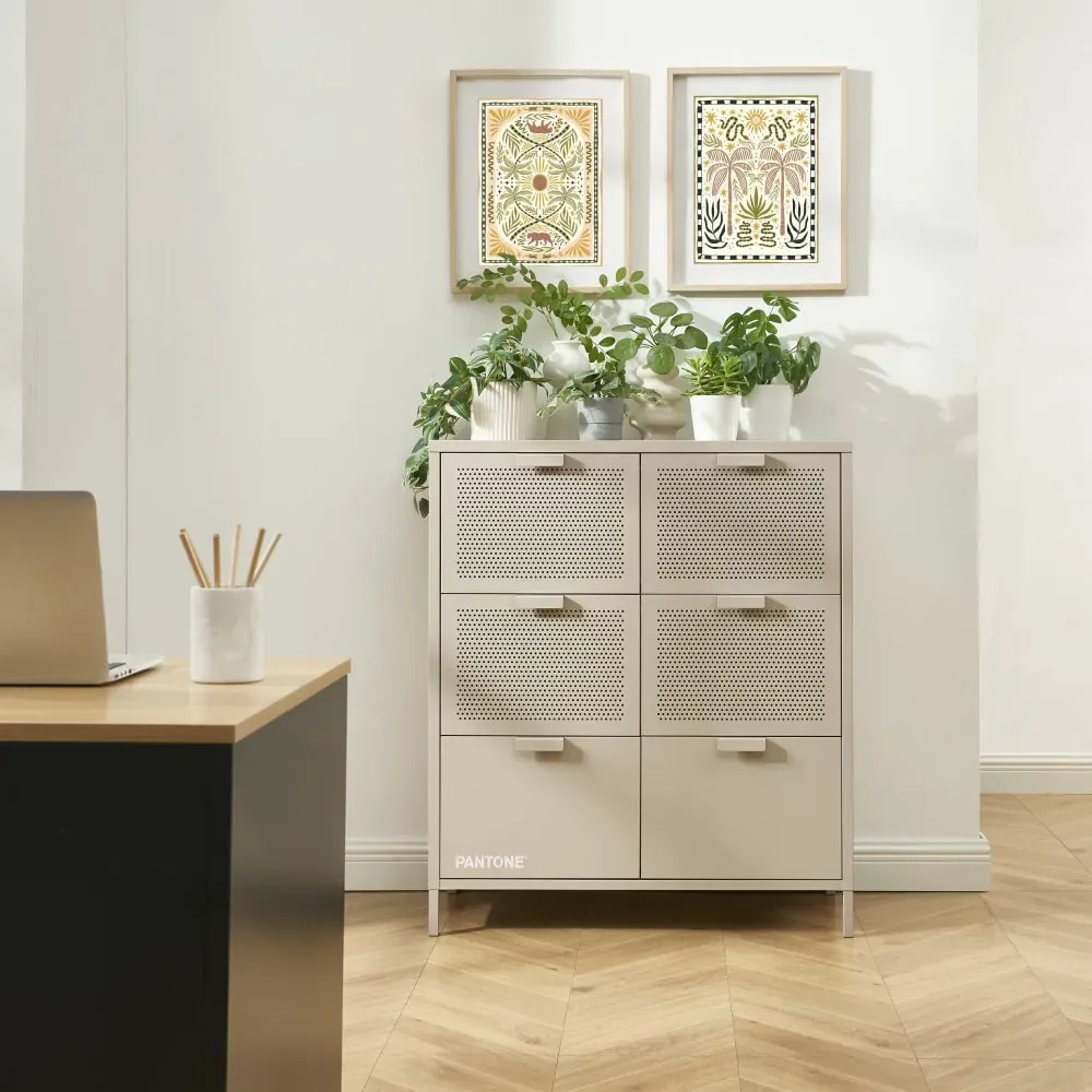 Illustration numéro 2 du produit Commode métal taupe 6 tiroirs 90cm