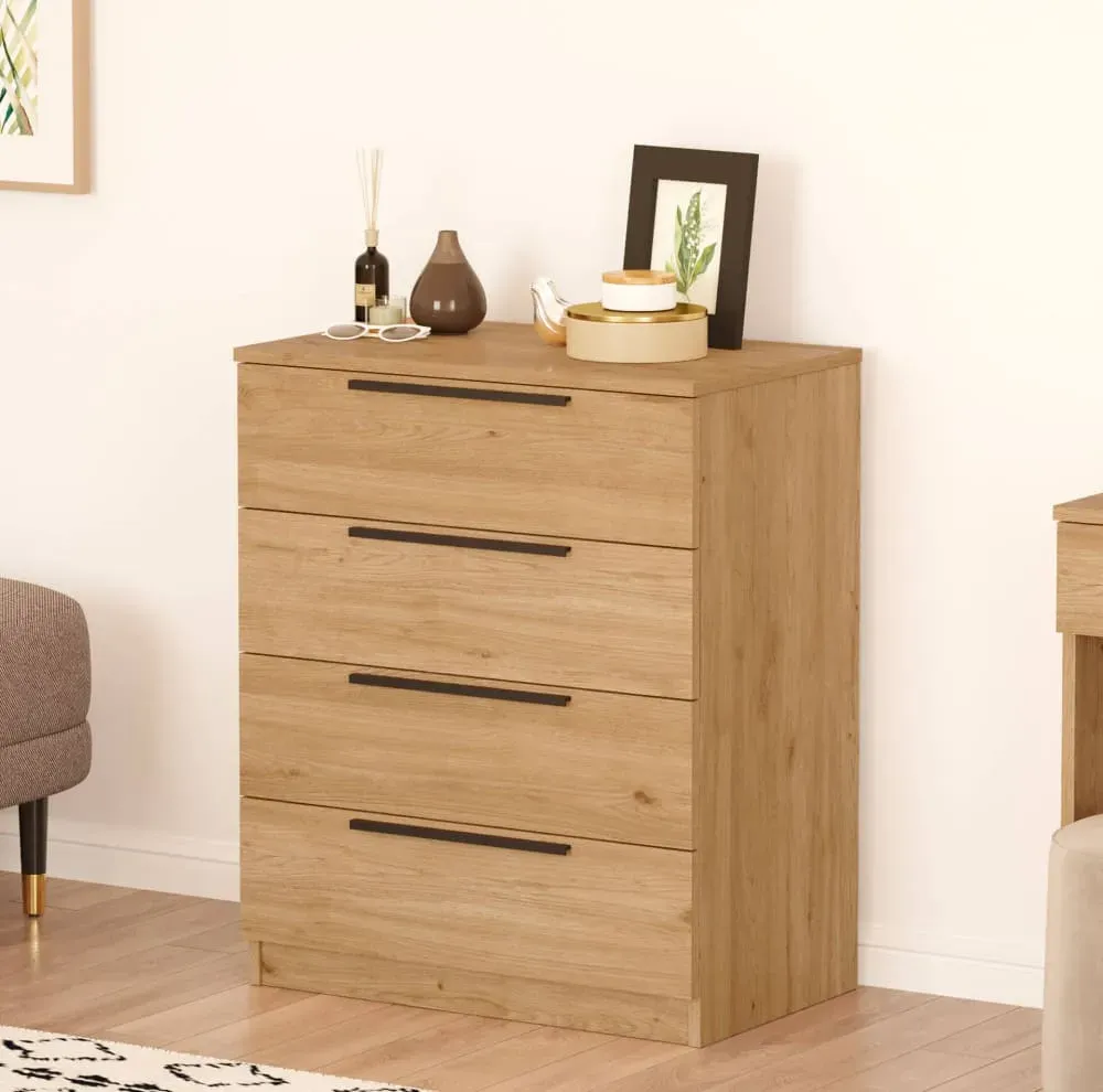 Illustration numéro 2 du produit Commode avec 4 tiroirs, marron et gris foncé