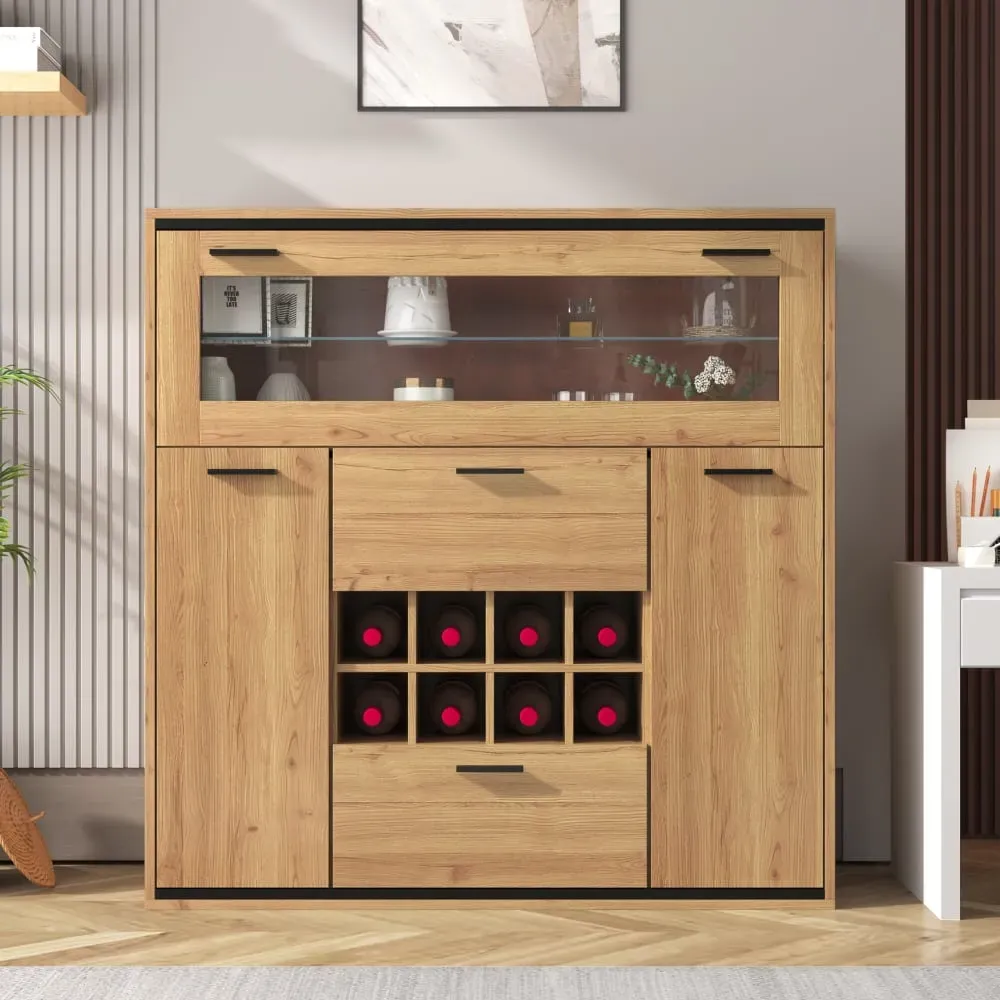 Illustration numéro 2 du produit Buffet haut effet bois porte battante éclairage LED