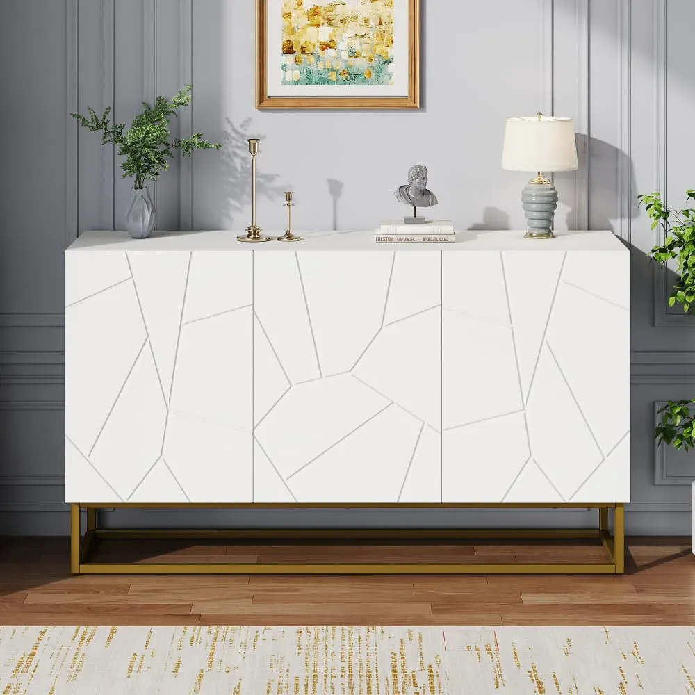 Illustration numéro 2 du produit Buffet contemporain blanc motif texturé accent doré