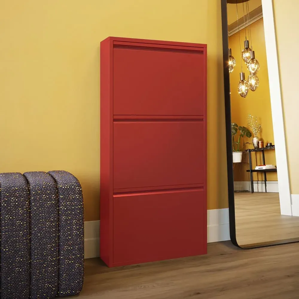 Illustration numéro 2 du produit Casier à chaussures 3 tiroirs en acier rouge