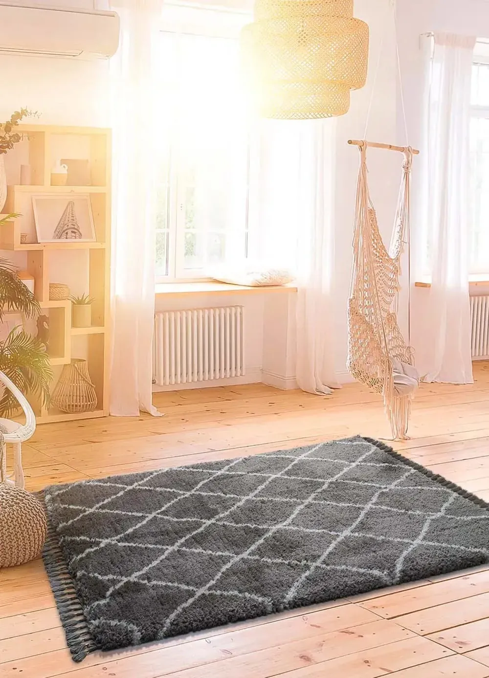 Illustration numéro 2 du produit Tapis shaggy uni gris 120x170 cm