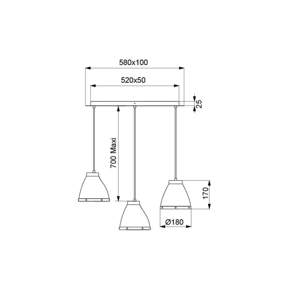 Illustration numéro 2 du produit Suspension métal 3 lumières l58cm noir