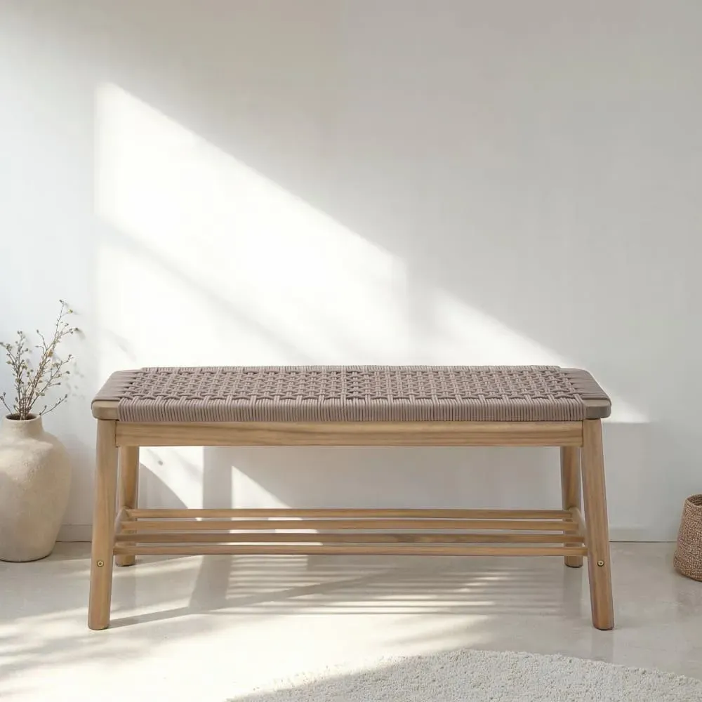 Illustration numéro 2 du produit Banc intérieur et extérieur  en bois d'acacia et corde marron