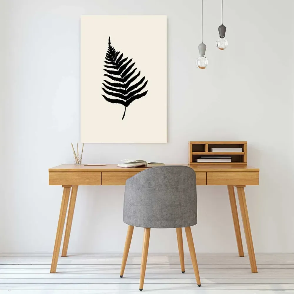 Illustration numéro 2 du produit Tableau black fougères imprimé sur toile 60x90 cm