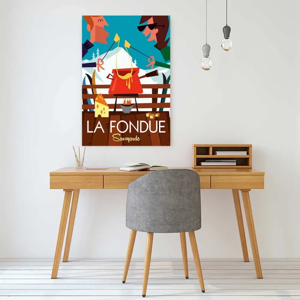 Illustration numéro 2 du produit Tableau rétro la fondue savoyarde imprimé sur toile 40x60 cm