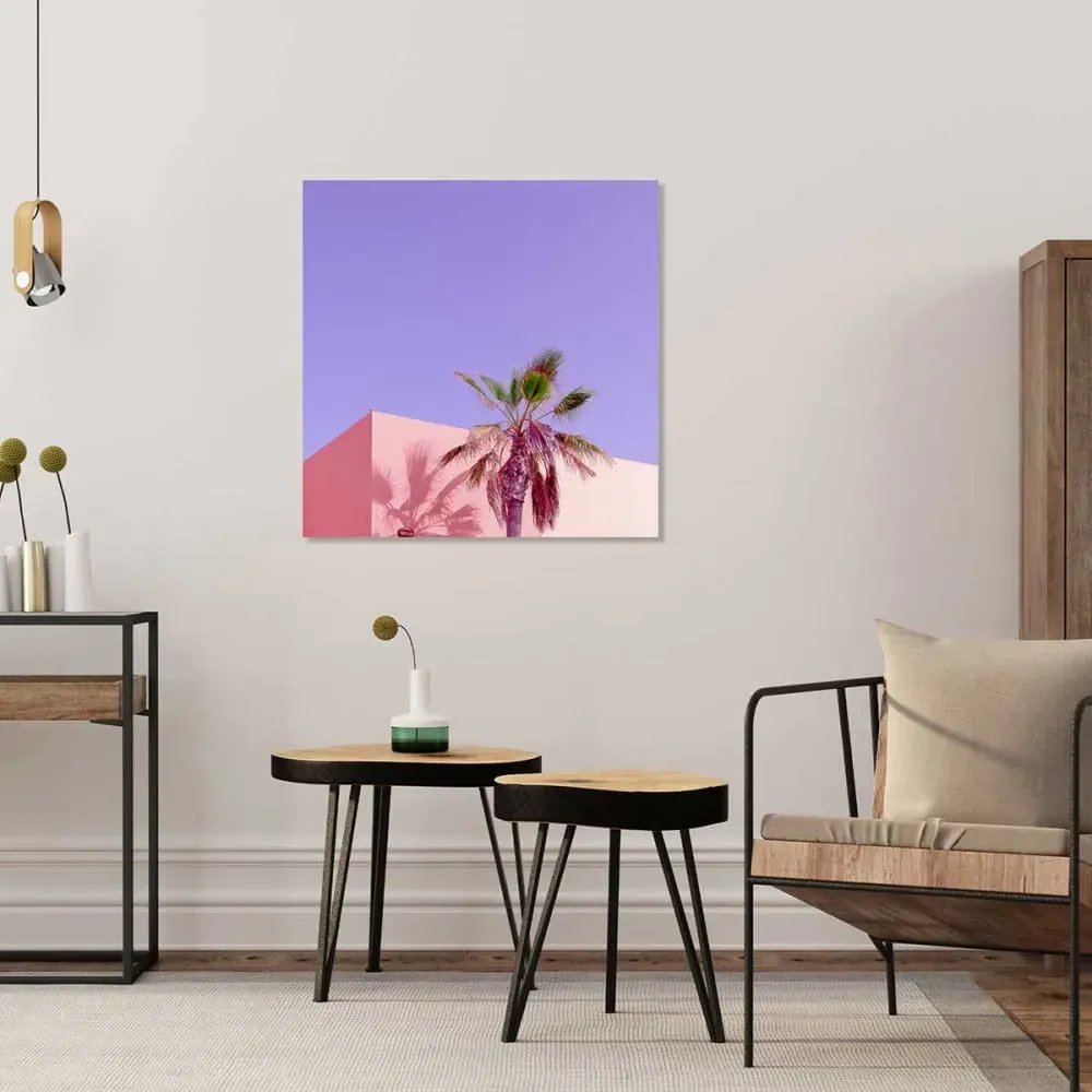 Illustration numéro 2 du produit Tableau palma rose imprimé sur toile 80x80 cm