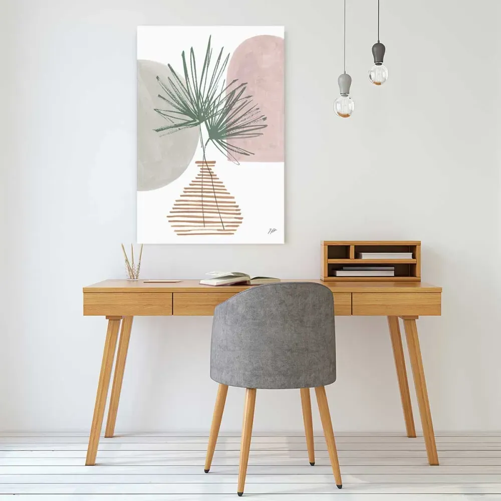 Illustration numéro 2 du produit Décoration fleur feuille en éventail imprimé sur toile 60x90 cm