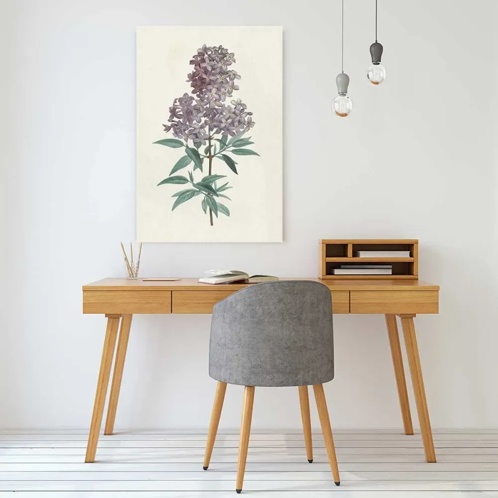 Illustration numéro 2 du produit Tableau fleurs gravure de lilas vintage imprimé sur toile 60x90 cm