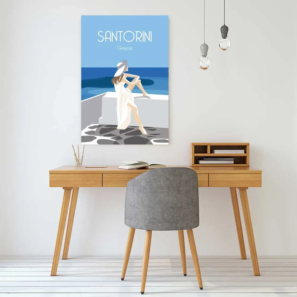 Illustration numéro 2 du produit Tableau de voyage le bleu de Santorin imprimé sur toile 60x90 cm