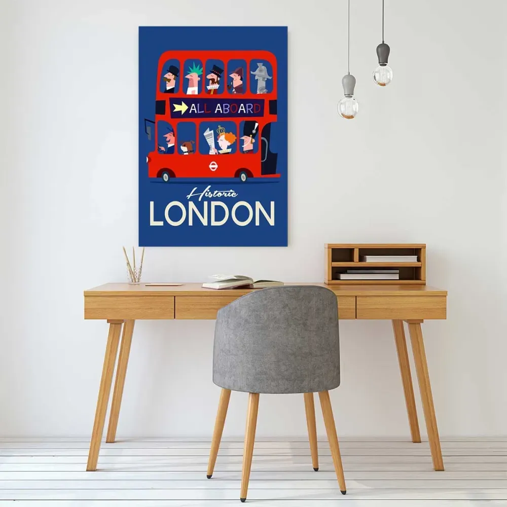 Illustration numéro 2 du produit Tableau rétro bus London imprimé sur toile 40x60 cm