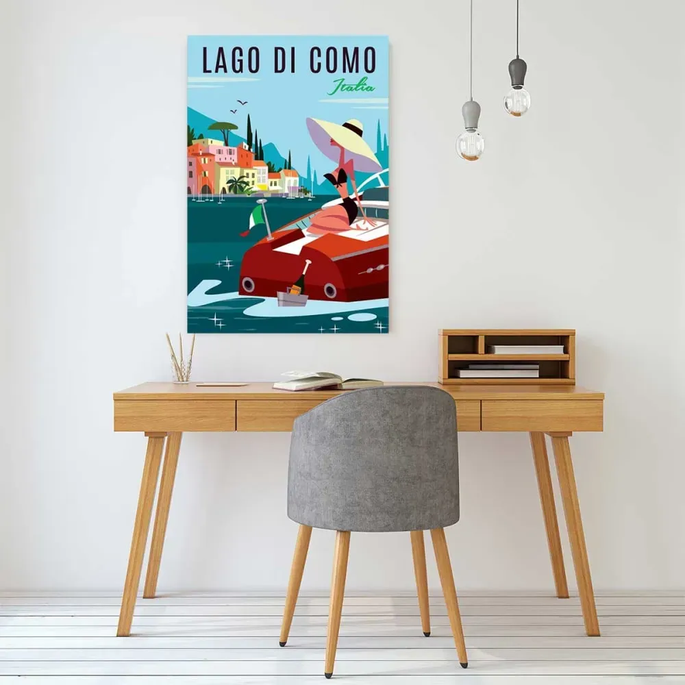 Illustration numéro 2 du produit Tableau rétro lac de côme imprimé sur toile 40x60 cm
