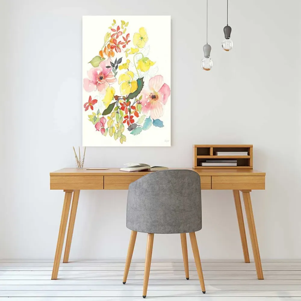 Illustration numéro 2 du produit Tableau fleurs boutons d'or imprimé sur toile 60x90 cm