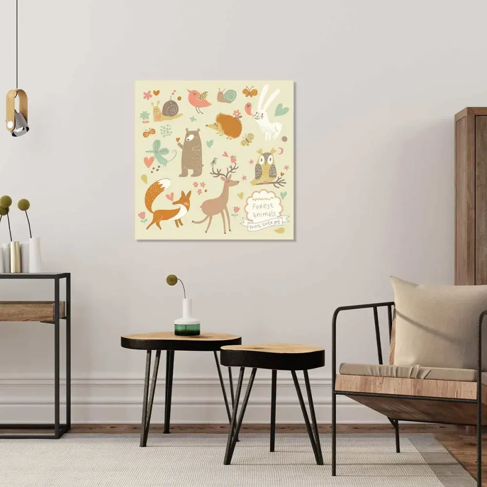Illustration numéro 2 du produit Tableau enfant animaux de la forêt imprimé sur toile 50x50 cm