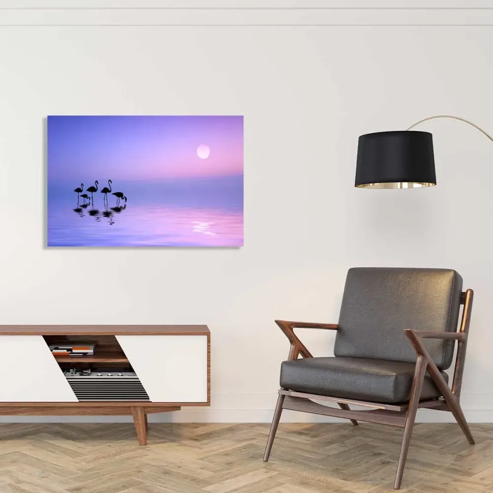 Illustration numéro 2 du produit Tableau animaux flamant rose matinal imprimé sur toile 90x60 cm