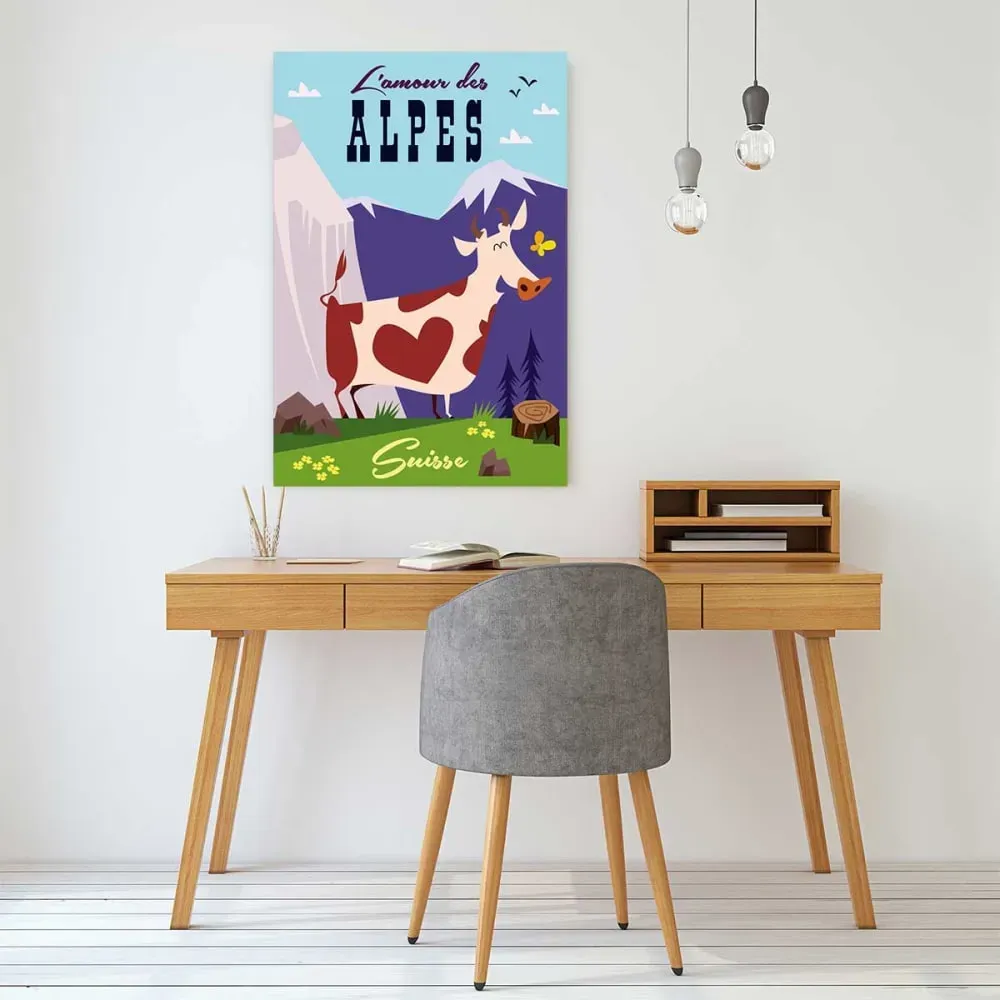 Illustration numéro 2 du produit Tableau  l'amour des Alpes Suisse imprimé sur toile 40x60 cm