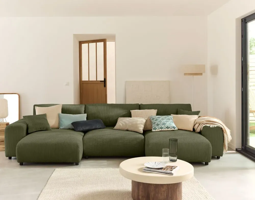 Illustration numéro 2 du produit Canapé panoramique 7 places En U en Velours côtelé Vert