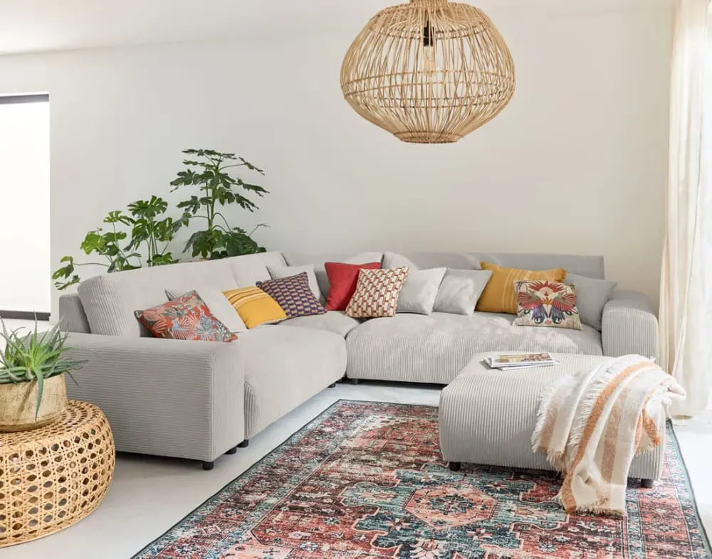 Illustration numéro 2 du produit Canapé modulable 5 places angle gauche en velours côtelé gris clair