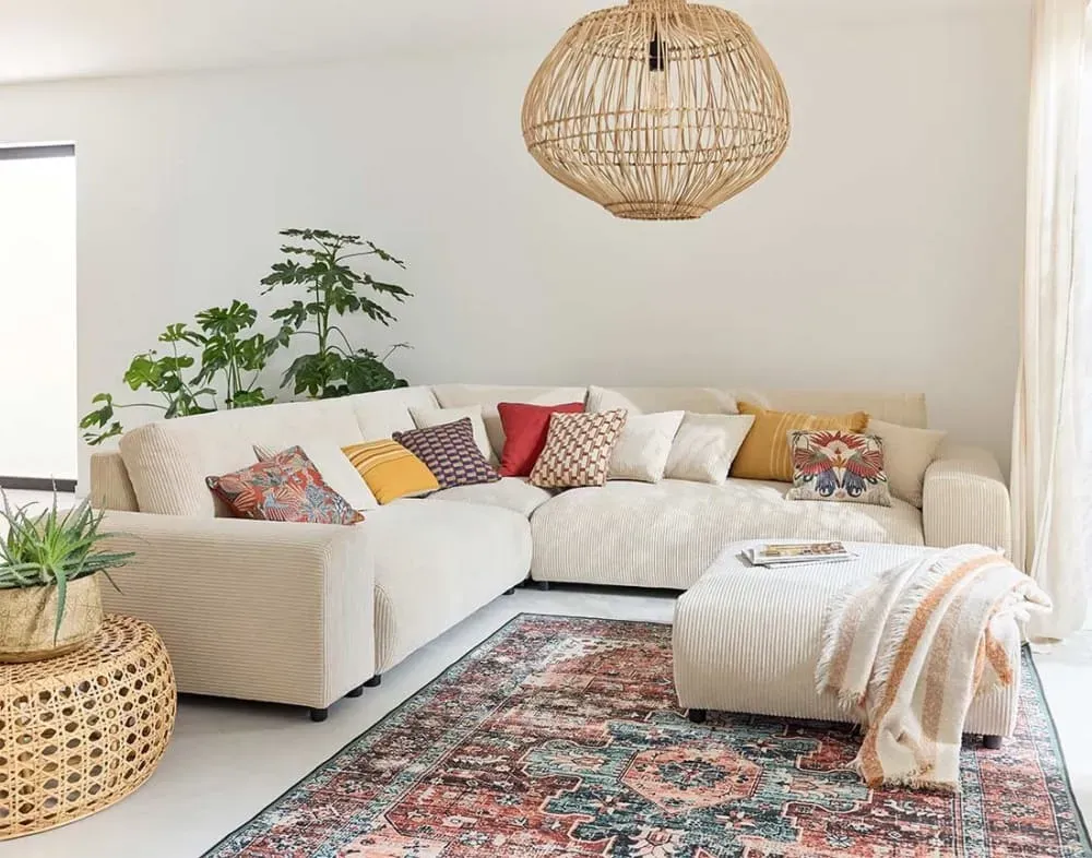 Illustration numéro 2 du produit Canapé modulable 5 places angle gauche en velours côtelé beige