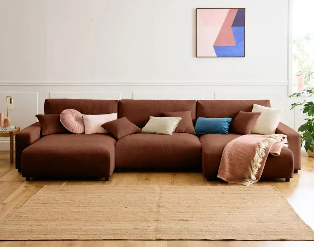 Illustration numéro 2 du produit Canapé panoramique 7 places En U en Velours texturé Terracotta