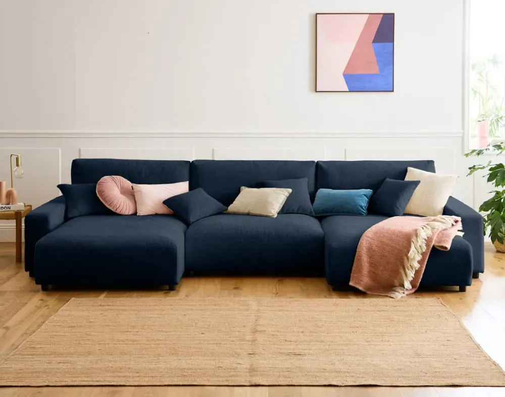 Illustration numéro 2 du produit Canapé panoramique 7 places En U en Velours texturé Bleu