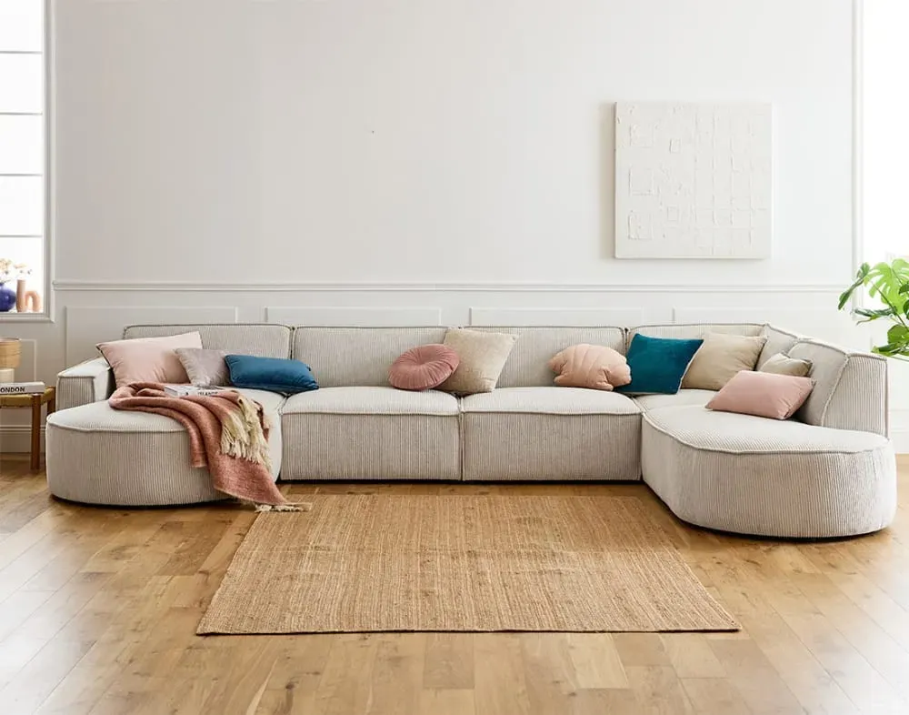 Illustration numéro 2 du produit Canapé panoramique 7 places Angle droit en Velours côtelé Beige