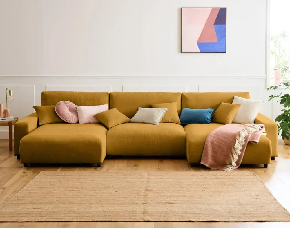Illustration numéro 2 du produit Canapé panoramique 7 places En U en Velours texturé Jaune