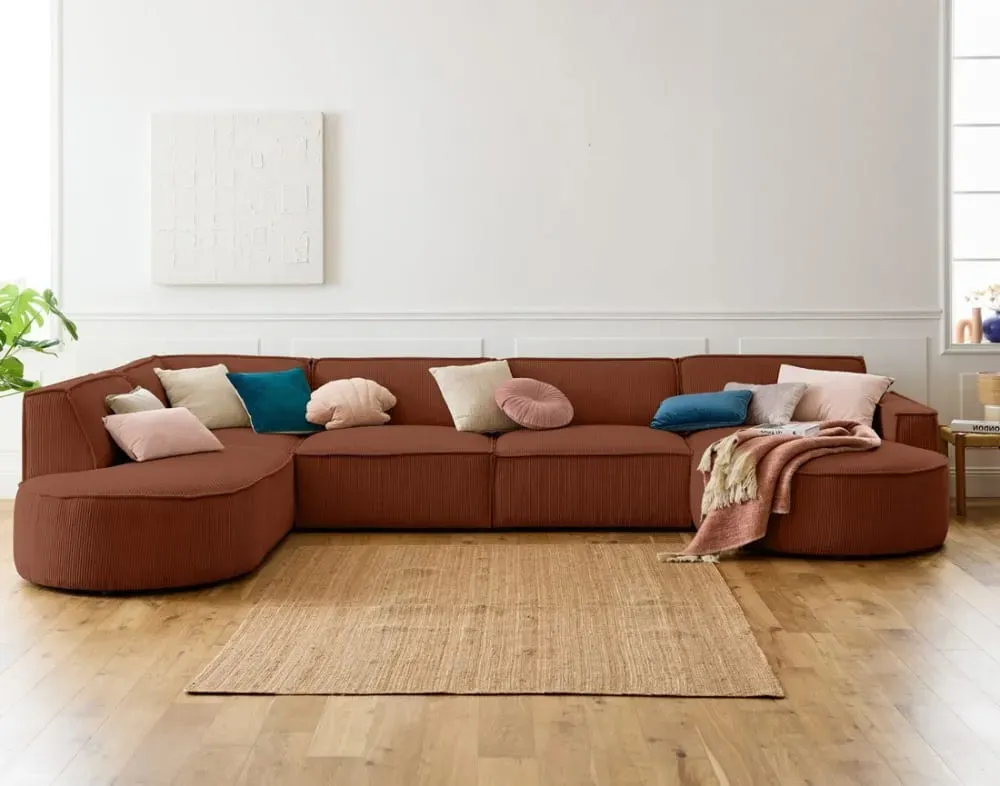 Illustration numéro 2 du produit Canapé panoramique 7 places Angle gauche en Velours côtelé Terracotta