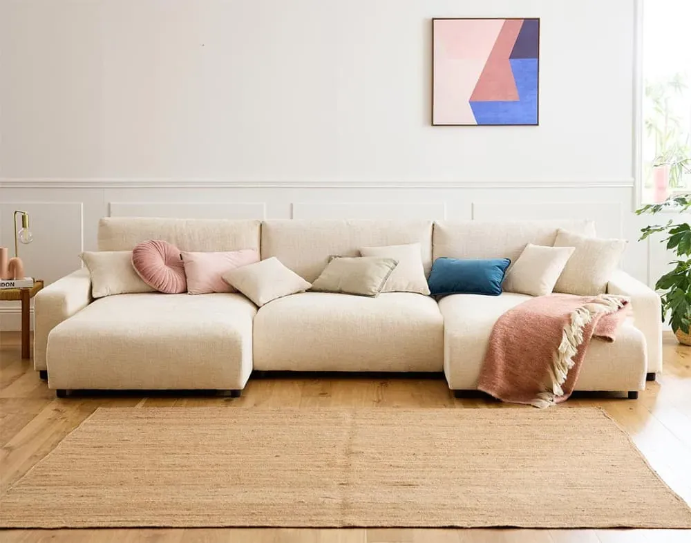 Illustration numéro 2 du produit Canapé panoramique 7 places En U en Velours texturé Beige