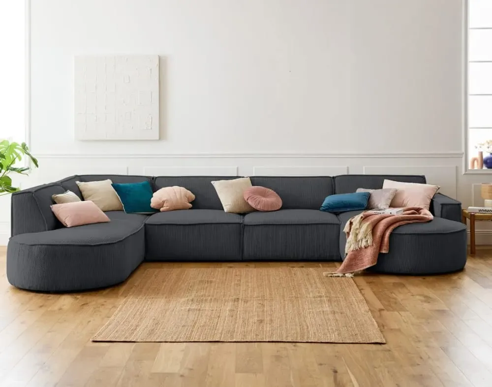 Illustration numéro 2 du produit Canapé panoramique 7 places Angle gauche en Velours côtelé Gris foncé