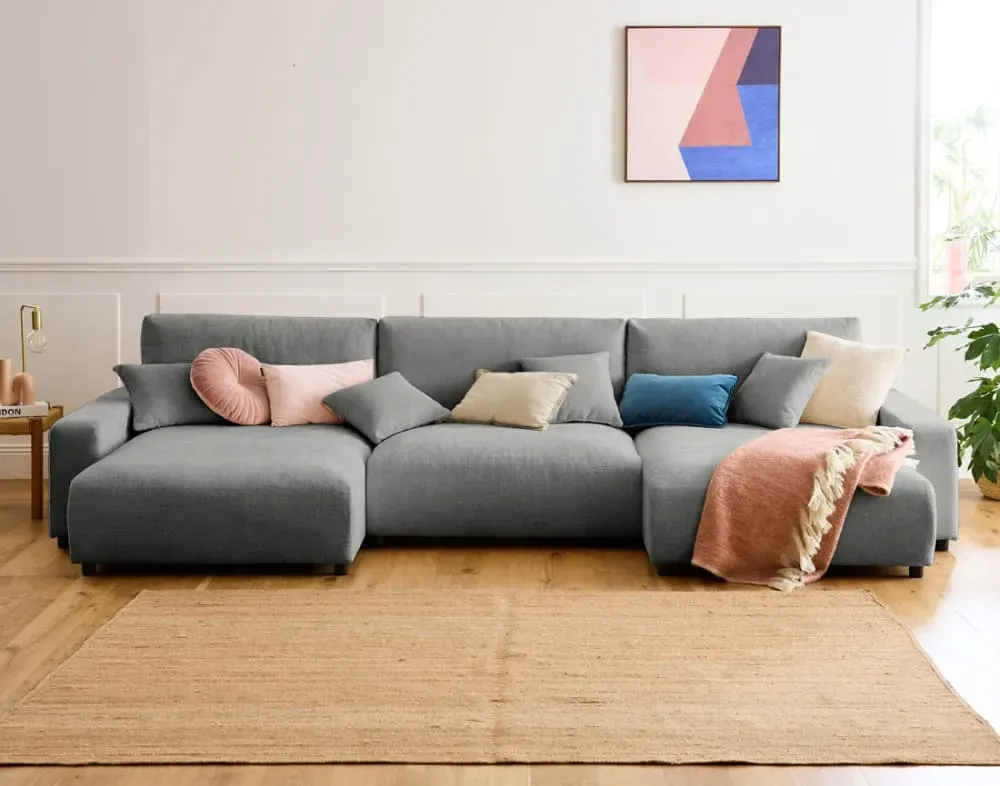 Illustration numéro 2 du produit Canapé panoramique 7 places En U en Velours texturé Gris
